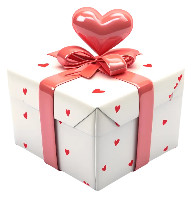 White gift box with a heart ribbon